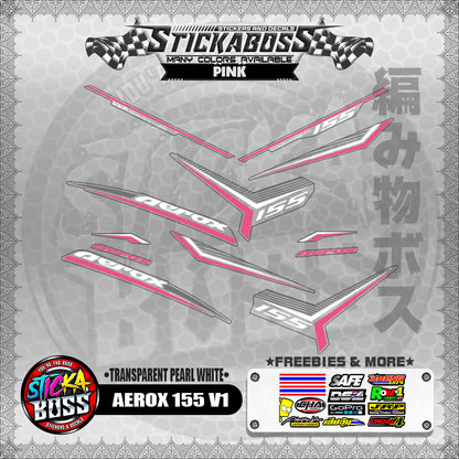 【PREMIUM UV PRINT】TRANSPARENT AEROX 155 V1 DECALS ( PEARL WHITE )【WITH FREEBIES】