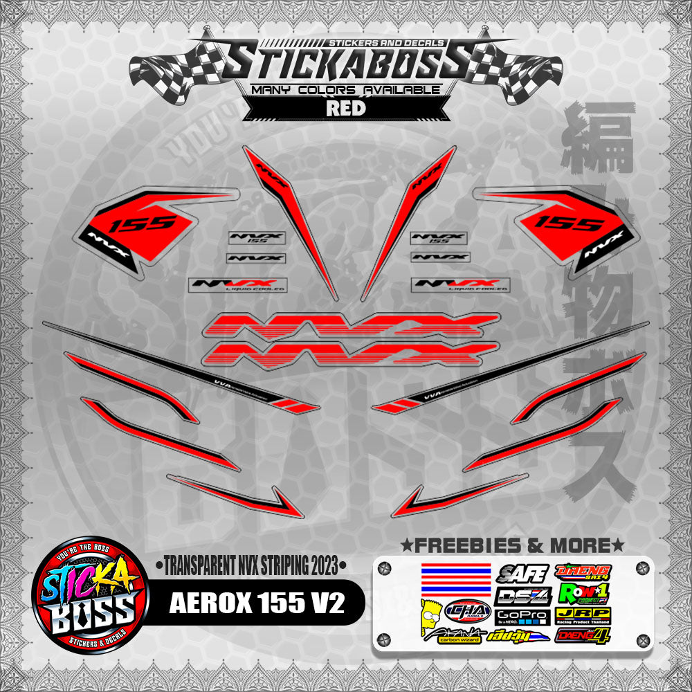 【PREMIUM UV PRINT】TRANSPARENT AEROX 155 V2 DECALS ( NVX STRIPING 2023 )【WITH FREEBIES】