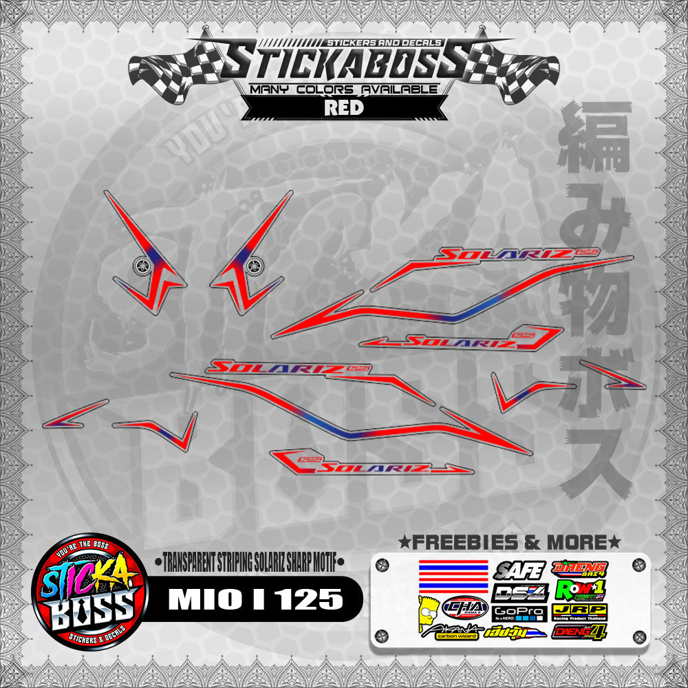 【PREMIUM UV PRINT】TRANSPARENT MIO I 125 MALAYSIAN DECALS ( STRIPING SOLARIZ SHARP MOTIF ) 【WITH FREEBIES】