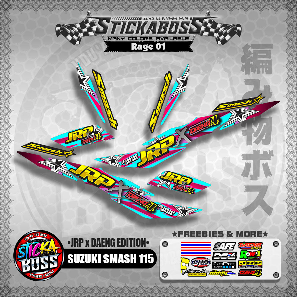 Suzuki Smash 115 Decals [RAGE EDITION] JRP x DAENG (Semi-Full)【PREMIUM GLOSSY LAMINATED】