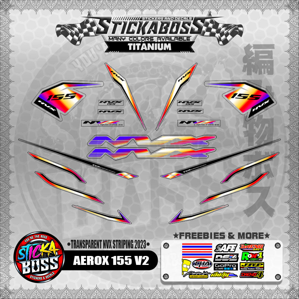 【PREMIUM UV PRINT】TRANSPARENT AEROX 155 V2 DECALS ( NVX STRIPING 2023 )【WITH FREEBIES】