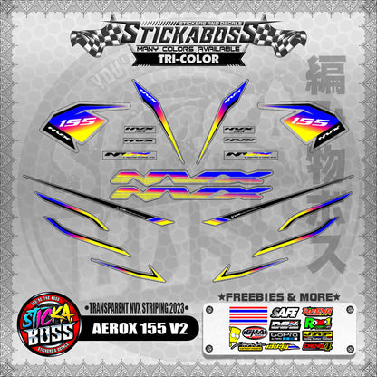 【PREMIUM UV PRINT】TRANSPARENT AEROX 155 V2 DECALS ( NVX STRIPING 2023 )【WITH FREEBIES】