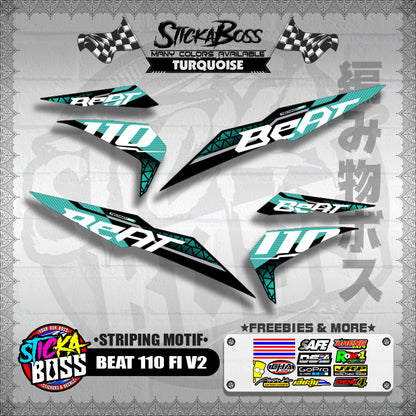 BEAT 110 FI V2 DECALS ( STRIPING MOTIF ) [ PREMIUM GLOSSY LAMINATED ]【WITH FREEBIES】