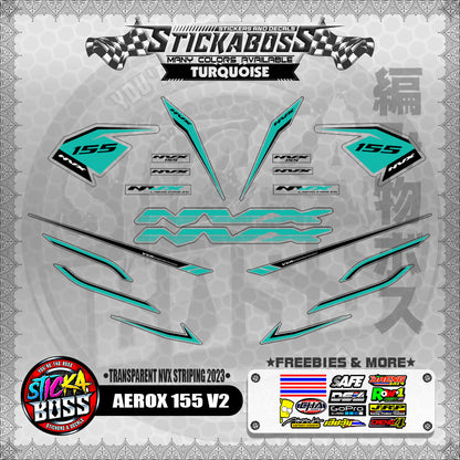 【PREMIUM UV PRINT】TRANSPARENT AEROX 155 V2 DECALS ( NVX STRIPING 2023 )【WITH FREEBIES】