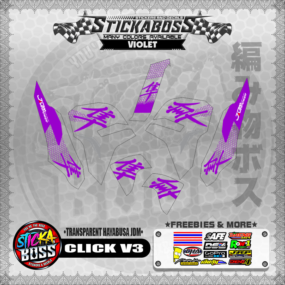 【PREMIUM UV PRINT】TRANSPARENT CLICK V3 DECALS ( TRANSPARENT HAYABUSA JDM )【WITH FREEBIES】