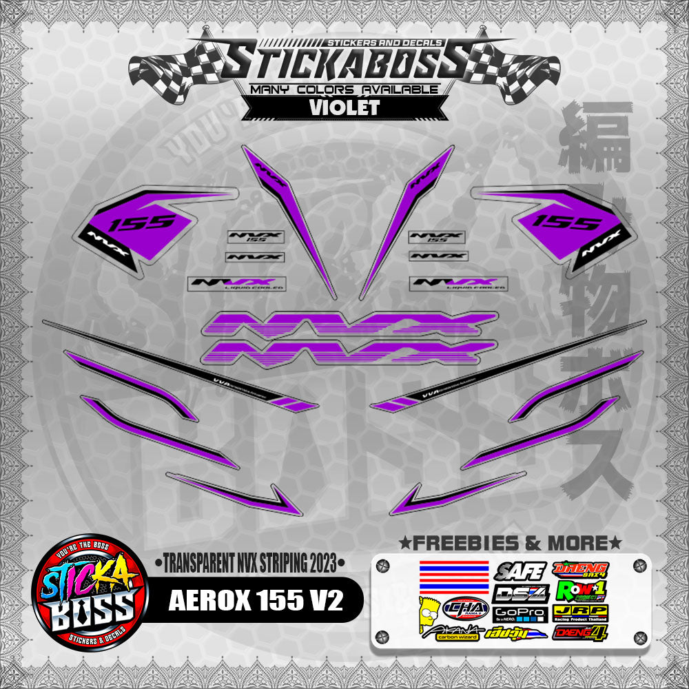 【PREMIUM UV PRINT】TRANSPARENT AEROX 155 V2 DECALS ( NVX STRIPING 2023 )【WITH FREEBIES】