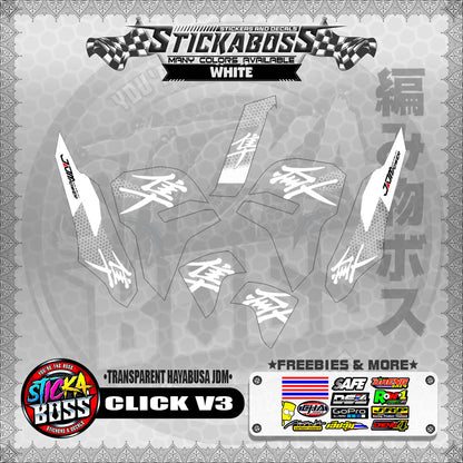 【PREMIUM UV PRINT】TRANSPARENT CLICK V3 DECALS ( TRANSPARENT HAYABUSA JDM )【WITH FREEBIES】