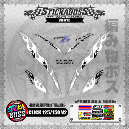 【PREMIUM UV PRINT】TRANSPARENT CLICK 125 / 150 V2 DECALS ( VARIO TRIBAL FIRE )【WITH FREEBIES】