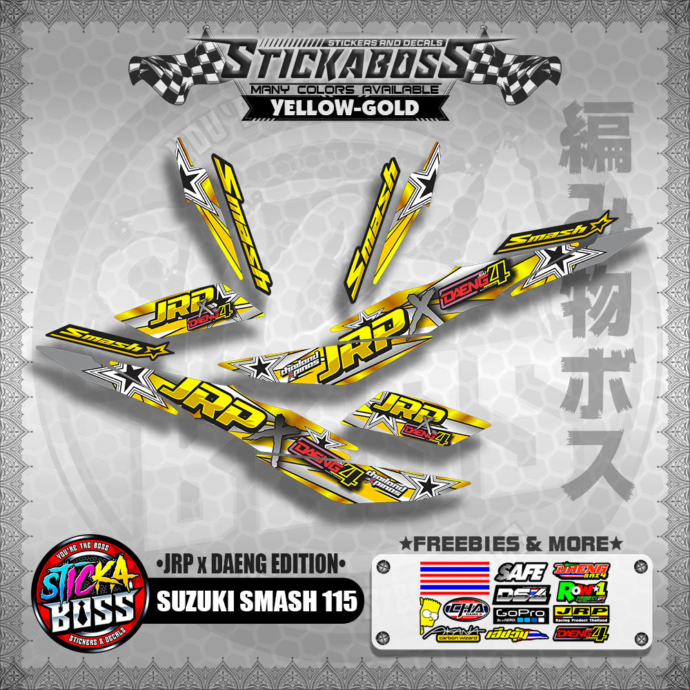 Suzuki Smash 115 (JRP x DAENG EDITION) YELLOW-GOLD - Sticker Decals【PREMIUM GLOSSY LAMINATED】