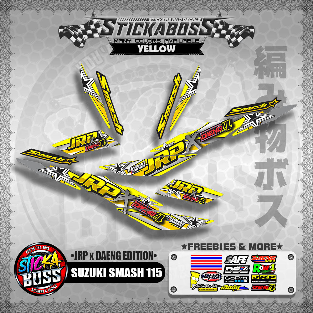 Suzuki Smash 115 (JRP x DAENG EDITION) YELLOW - Sticker Decals【PREMIUM GLOSSY LAMINATED】