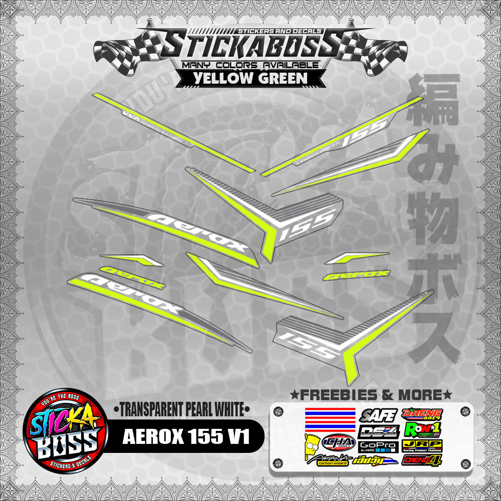 【PREMIUM UV PRINT】TRANSPARENT AEROX 155 V1 DECALS ( PEARL WHITE )【WITH FREEBIES】